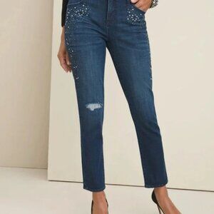 Chicos's so slimming jeweled distressed denim jeans size 3